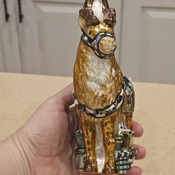 MACKENZIE CHILDS SANTA REINDEER COURTLY CHECK CHRISTMAS HOLIDAY GLASS ORNAMENT - Picture 7 of 13